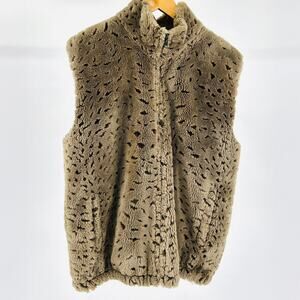 Vintage 90s Duffel Outdoor Faux Fur Taupe Brown Apres Ski Zip Front Vest